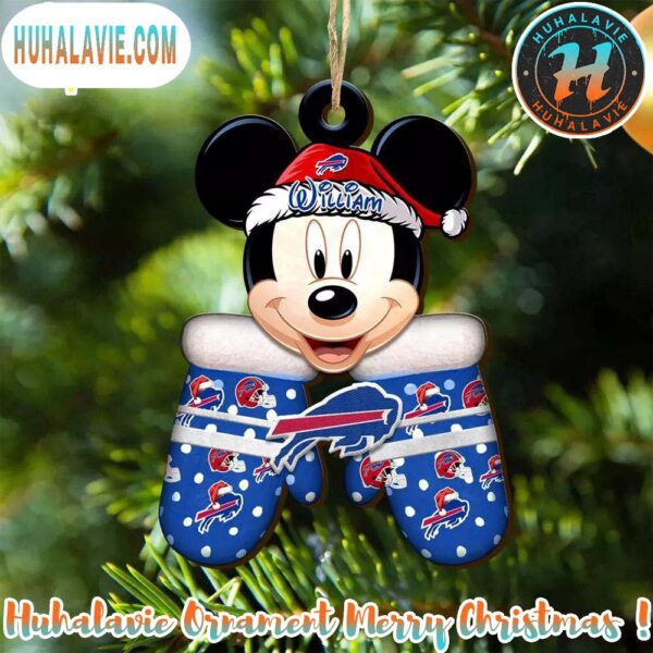 Custom Name NFL Buffalo Bills Football Mickey Mouse Glove Christmas Ornament 2025