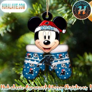 Custom Name NFL Carolina Panthers Football Mickey Mouse Glove Christmas Ornament 2025