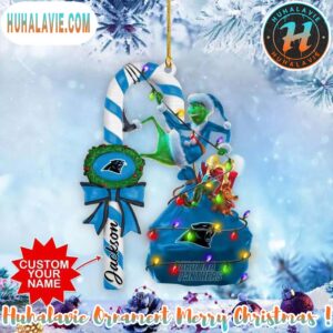 Custom Name NFL Carolina Panthers Football Team Panthers Grinch Christmas Ornament 2025