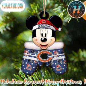 Custom Name NFL Chicago Bears Football Mickey Mouse Glove Christmas Ornament 2025