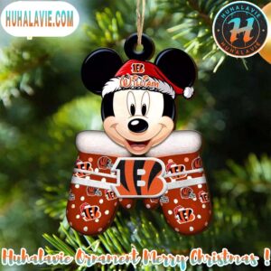 Custom Name NFL Cincinnati Bengals Football Mickey Mouse Glove Christmas Ornament 2025