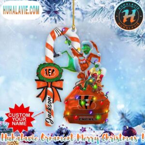Custom Name NFL Cincinnati Bengals Football Team Grinch Christmas Ornament 2025
