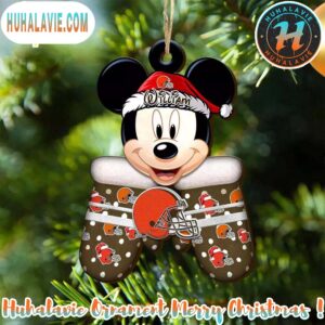 Custom Name NFL Cleveland Browns Football Mickey Mouse Glove Christmas Ornament 2025