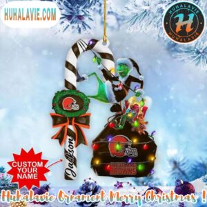 Custom Name NFL Cleveland Browns Football Team Grinch Christmas Ornament 2025