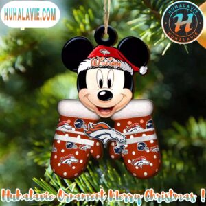 Custom Name NFL Denver Broncos Football Mickey Mouse Glove Christmas Ornament 2025