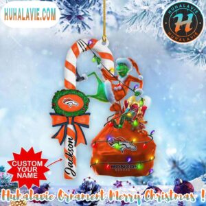 Custom Name NFL Denver Broncos Football Team Grinch Christmas Ornament 2025