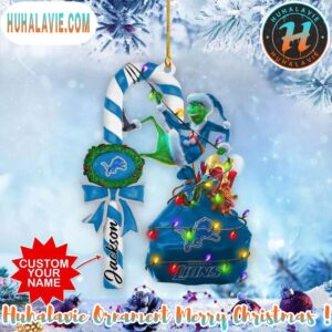Custom Name NFL Detroit Lions Football Team Grinch Christmas Ornament 2025