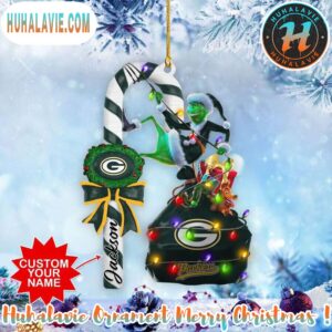 Custom Name NFL Green Bay Packers Football Team Grinch Christmas Ornament 2025
