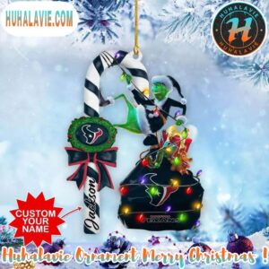 Custom Name NFL Houston Texans Football Team Grinch Christmas Ornament 2025