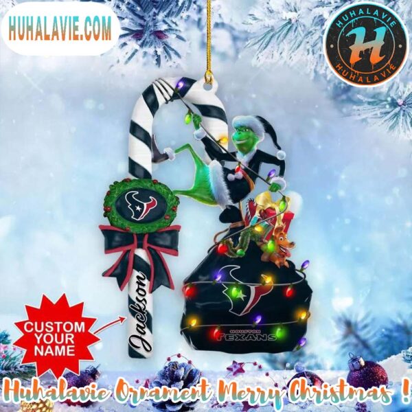 Custom Name NFL Houston Texans Football Team Grinch Christmas Ornament 2025