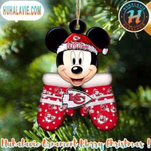 Custom Name NFL Kansas City Chiefs Football Mickey Mouse Glove Christmas Ornament 2025