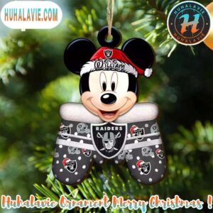 Custom Name NFL Las Vegas Raiders Football Mickey Mouse Glove Christmas Ornament 2025