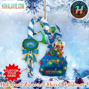 Custom Name NFL Los Angeles Chargers Football Team Grinch Christmas Ornament 2025
