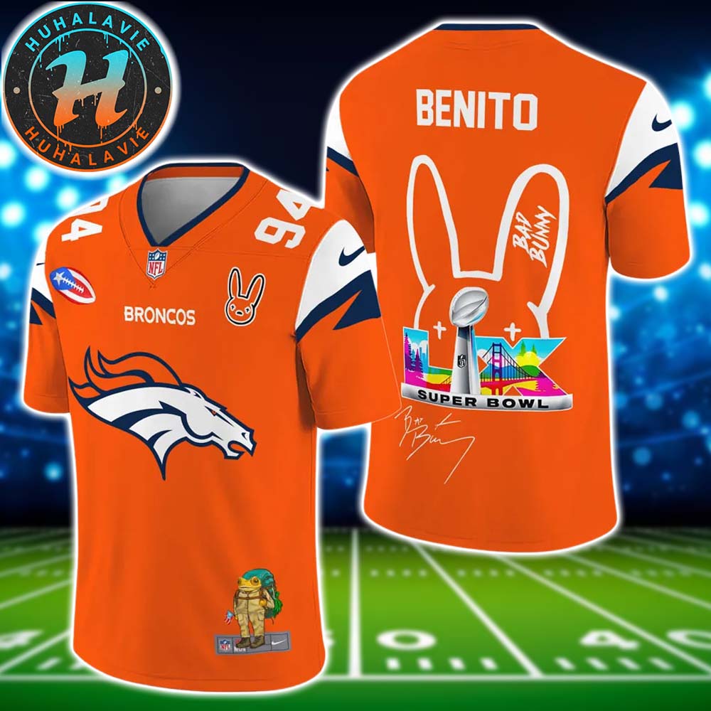 Denver Broncos NFL x Bad Bunny Super Bowl LX With Benito 94 Name And Number Football Jersey Denver Broncos NFL x Bad Bunny Super Bowl LX With Benito 94 Name And Number Football Jersey