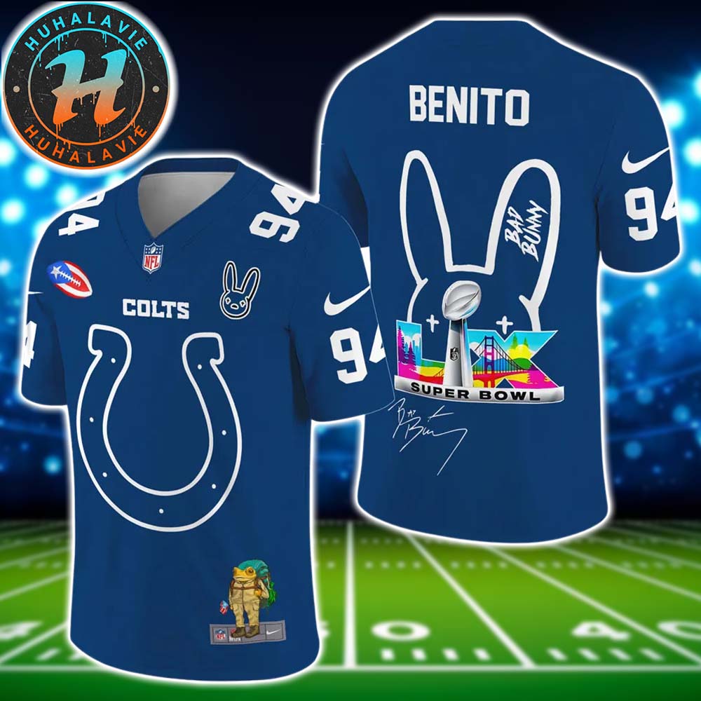 Indianapolis Colts NFL x Bad Bunny Super Bowl LX With Benito 94 Name And Number Football Jersey Indianapolis Colts NFL x Bad Bunny Super Bowl LX With Benito 94 Name And Number Football Jersey