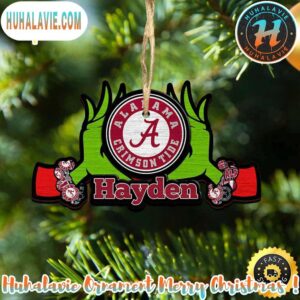 NCAA Alabama Crimson Tide x Grinch Christmas Ornament Personalized Your Name
