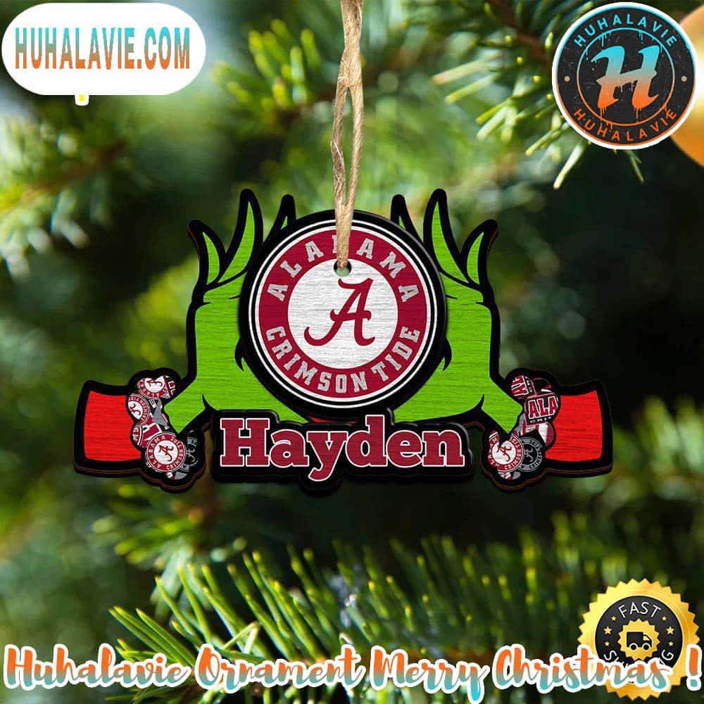 NCAA Alabama Crimson Tide x Grinch Christmas Ornament Personalized Your Name NCAA Alabama Crimson Tide x Grinch Christmas Ornament Personalized Your Name