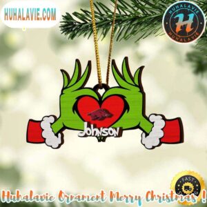 NCAA Arkansas Razorbacks And Grinch Christmas Ornament Custom Your Name