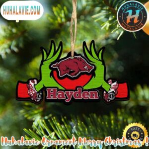 NCAA Arkansas Razorbacks Grinch Christmas Ornament Personalized Your Name